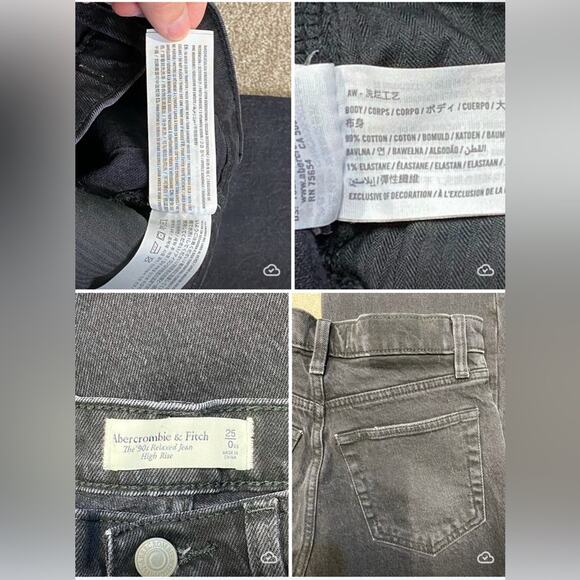 Abercrombie & Fitch the 90s relaxed jeans high rise womens 0/25xs black stretch - Picture 5 of 12